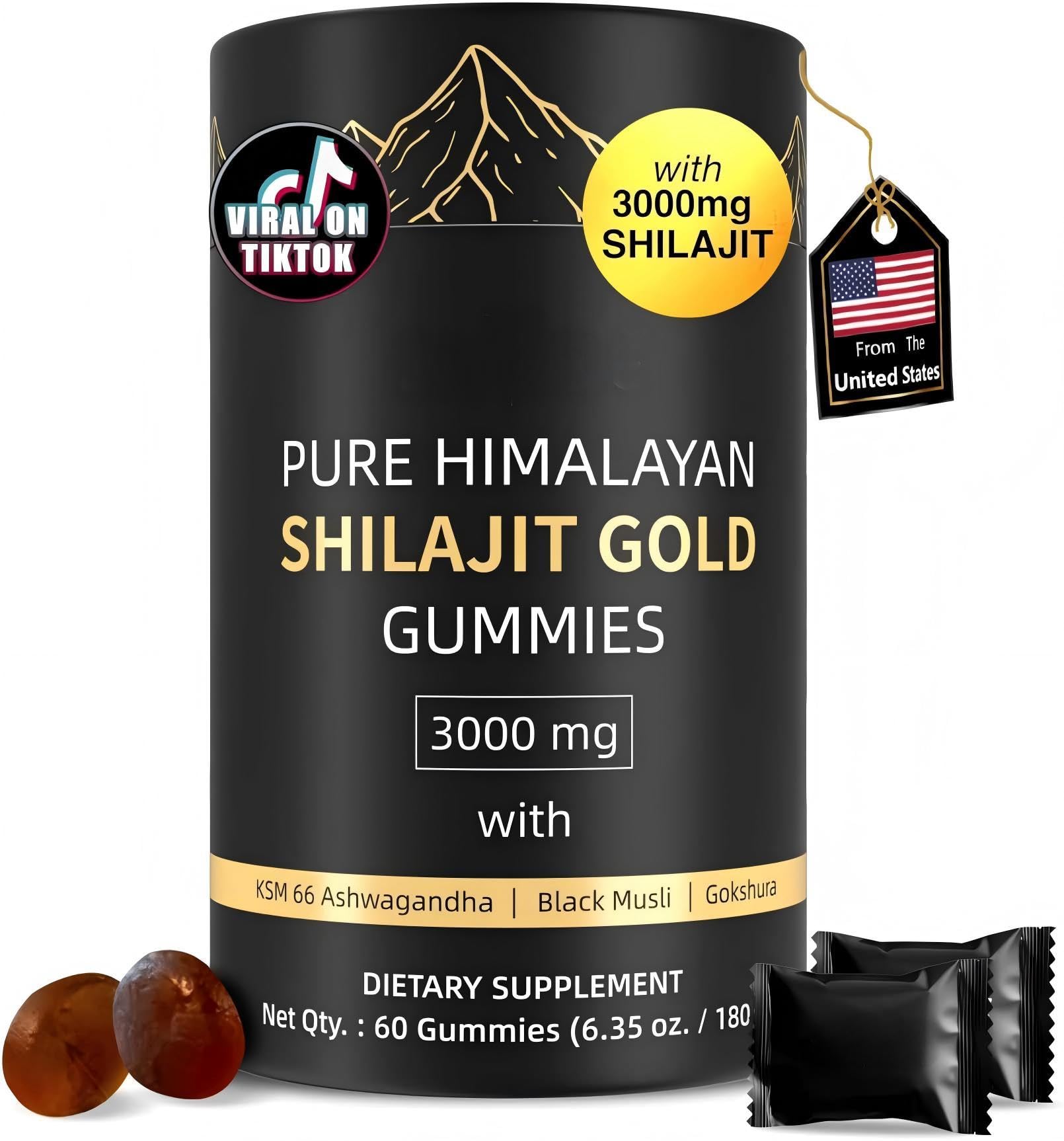 3000mg Himalayan Shilajit Gummies – Organic Fulvic Acid with 85+ Essential Minerals, Non-GMO (60 Gummies / 1 Bottle)